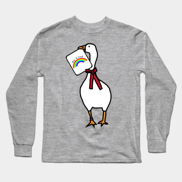 Gamer Goose Says Be Kind with Rainbow Long Sleeve T-Shirt by ellenhenryart